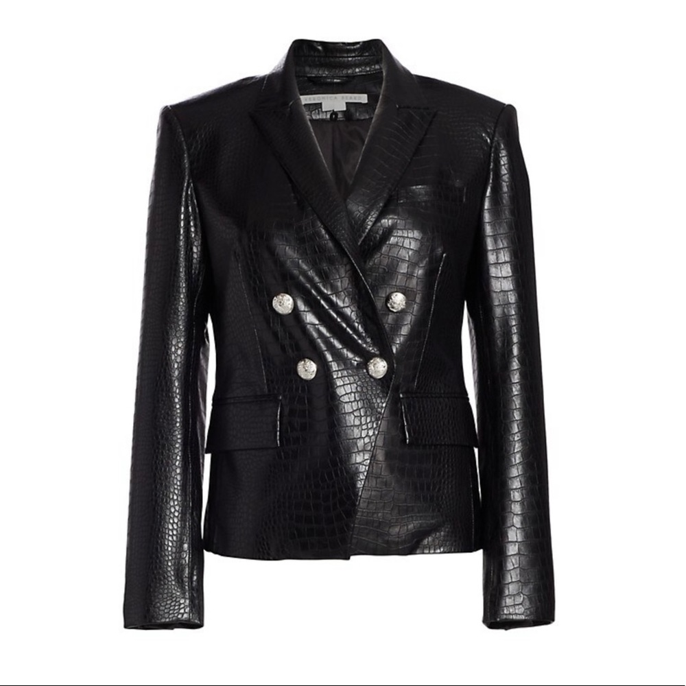 NWT Veronica Beard Gail Faux Leather Jacket - SZ 4 Black